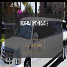 White stretch limo parked with "Elk Grove Limo Services" text overlay.