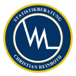 Logo mit der Aufschrift "Statistikberatung Christian Reinboth", blaue Mitte, goldener Rand.