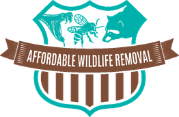 Affordable Wildlife Removal logo featuring a snake, bee, raccoon, and a ribbon.