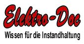 Roter Schriftzug "Elektro-Doc" mit dem Text darunter: "Wissen für die Instandhaltung".