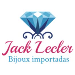 Logo da Jack Lecler com um diamante azul e texto "Bijoux importadas" em rosa e azul.