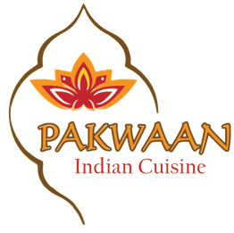 Logo for "Pakwaan Indian Cuisine" featuring a stylized lotus flower design.