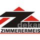 Logo mit stilisiertem Dach, Text: Dekan, der Zimmerermeister in Rot und Schwarz.