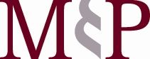 Logo mit Buchstaben "M&P" in dunkelrot und grau.