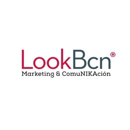 Logo de LookBcn con texto "Marketing & ComuNIKación" en fondo blanco.