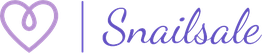 Lila Herzsymbol und Text "Snailsale" in lila Schrift auf weißem Hintergrund.