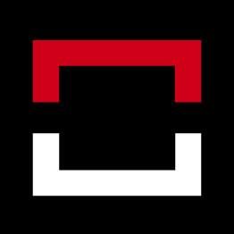 Rectángulo rojo sobre fondo negro y otro invertido en blanco abajo. Diseño simple y geométrico.