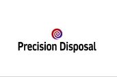 "Logo with a red and purple spiral above the text 'Precision Disposal' on a white background."