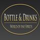 Logo mit goldenem Text: "Bottle & Drinks - World of Fine Spirits" auf grauem Hintergrund.