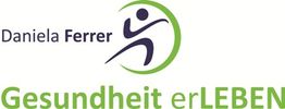 Logo mit "Daniela Ferrer" und "Gesundheit erLEBEN", stilisierte Figur im grünen Kreis.
