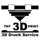 3D-Druck-Logo mit der Aufschrift „TNT 3D Print, 3D Druck Service“ und Druckerdüse.