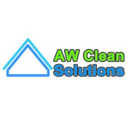 Logo von AW Clean Solutions mit einem blauen Hausdach-Icon und grün-blauer Schrift.
