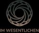 Abstraktes, verschlungenes Logo mit dem Text "IM WESENTLICHEN" darunter auf schwarzem Hintergrund.