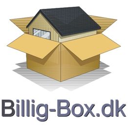 Kasse med hus indeni; tekst: "Billig-Box.dk".