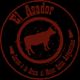 Sello rojo circular con una vaca y texto: "El Asador, Carnes a la Brasa al Mejor Estilo Argentino".