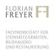 Logo mit Schriftzug: "Florian Freyer. Fachwerkstatt für Steinmetzarbeiten, Bildhauerei und Restaurierung."