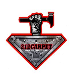 Logo with a metal diamond shape, hammer, and the text "212CARPET" in bold red letters.
