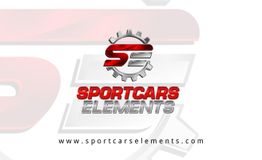 Logo mit Zahnradsymbol, Buchstaben „SC“ und Text „Sportcars Elements“. Webseite unten.