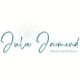 Logo avec œil stylisé et texte "Julie Jaimond Photographe" en bleu, design minimaliste.
