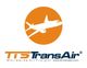 Logo van TTS TransAir met vliegtuig op oranje achtergrond. Tekst: Worldwide Air Freight.