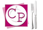 Logo: Teller mit den Buchstaben "C" und "P", daneben Messer und Gabel auf rosa Untergrund.