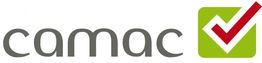 Logo mit dem Wort "camac" und einem grünen Quadrat mit rotem Häkchen rechts.