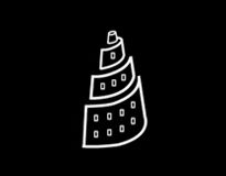 Illustration d'une tour spirale blanche sur fond noir.