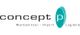 Logo mit Text "concept p" und den Untertiteln "Werbemittel · Import · Logistik".