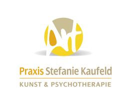 Logo der Praxis Stefanie Kaufeld, Kunst und Psychotherapie, mit gelbem Kreis und Schriftzug "art".