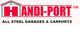 Handi-Port logo with tagline: "All Steel Garages & Carports" in red and black text.