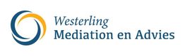 Logo van Westerling Mediation en Advies, met abstracte blauwe en gele cirkels.