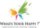 Colorful abstract butterfly logo with "Whats Your Happi?" text below.