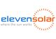 "Logo der Firma Eleven Solar mit Slogan 'where the sun works' und stilisierter Sonne."