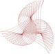 Motivo geometrico astratto con linee curve rosse che si intrecciano in un disegno simmetrico.