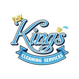 Logo with "Kings Cleaning Services" in ornate text, crown and cleaning icons.