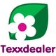 Logo mit grünem Blatt, weißer Blume und pinkem Zentrum, Text "Texxdealer" darunter.