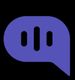 Purple chat bubble logo with three vertical black bars on a black background.