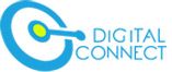 Logo mit blauem Kreis und gelbem Punkt, daneben Text "Digital Connect" in blauer Schrift.