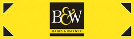 Baird & Warner logo with a yellow background and black triangular corners.