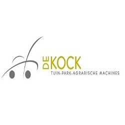 "Logo met tekst: De Kock tuin-park-agrarische machines, met symbolen van schoppen en wielen."