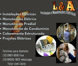 Banner de serviços elétricos com lista de serviços e contato por telefone e WhatsApp.