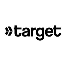 Logotipo preto e branco com a palavra "target" e um símbolo gráfico à esquerda.