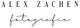 "Schriftzug: ALEX ZACHEN Fotografie. Elegante, handschriftliche Darstellung des Wortes 'Fotografie'."