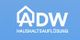 Blaues Logo mit "ADW Haushaltsauflösung" in weißem Text, mit Haussymbol im Buchstaben "A".