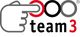 Logo mit Hand, drei Kreisen, Schriftzug "team 3", zweiter Kreis rot hervorgehoben.