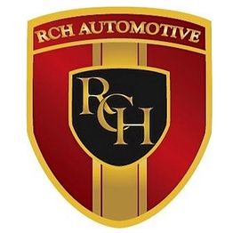 Wappen von RCH Automotive in Rot und Gold mit stilisiertem "RCH" in der Mitte.
