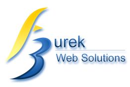 Logo mit gelb-blauem Design, Text: "Burek Web Solutions".