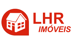 Logotipo da LHR Imóveis com ícone de casa em fundo vermelho.
