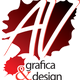 Logo rosso con foglia d'acero, lettere "AV" stilizzate e testo "grafica & design".