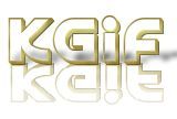 Der Text "KGif" in goldener 3D-Schrift mit Spiegelung auf weißem Hintergrund.